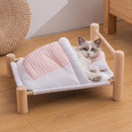 Cute Mini Wooden Cat Bed with Blanket