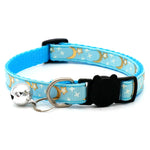 Light blue star and moon breakaway cat collar with bell