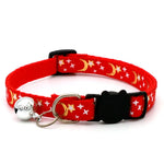 Red star and moon breakaway cat collar with bell