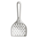 Gray wide-slot cat litter scoop on a white background