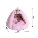 Supplier inch guide for the Soft Pink Armarkat C95GFS covered cat bed showing an 18 by 18 inch base, 16 inch height and entrance measurements