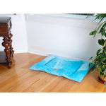Sky Blue Armarkat velvet mat in a resting corner