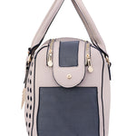 Aimee carrier end view with upper viewing mesh, lower mesh panel and zipper openings