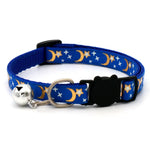 Blue star and moon breakaway cat collar with bell