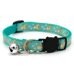 Green star and moon breakaway cat collar with bell