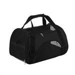 Black soft-sided cat travel carrier with mesh panels and carry handles