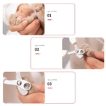 Three-step visual showing circular blade scissors positioned around a cat claw