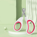 Red-handled cat nail scissors with circular blade opening