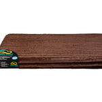 Brown DuraCloud rectangular pet bed with a ribbed cover and attached brand label.