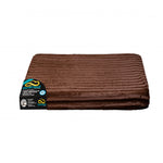 Brown DuraCloud rectangular pet bed with a ribbed cover and attached brand label.