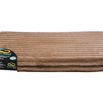 Mocha DuraCloud rectangular pet bed with a ribbed cover and attached brand label.