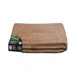 Mocha DuraCloud rectangular pet bed with a ribbed cover and attached brand label.