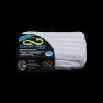 Sand DuraCloud rectangular pet bed with a ribbed cover and attached brand label.