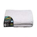 Silver DuraCloud rectangular pet bed with a ribbed cover and attached brand label.