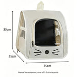 Cat backpack carrier size guide showing 35 cm width, 25 cm depth and 35 cm height