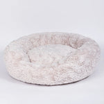 Biscuit Hello Doggie Amour round plush pet bed with a removable pillow.