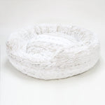 Pearl Leopard Hello Doggie Amour round plush pet bed with a removable pillow.