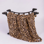 Hello Doggie Cashmere Collection blanket with a golden brown and black Leopard pattern
