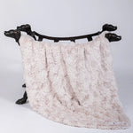 Biscuit Hello Doggie Cuddle pet blanket draped over a decorative display stand