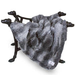 Hello Doggie Deluxe pet blanket in Granite, draped over a display stand to show its fabric; stand not included