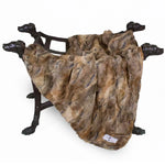 Hello Doggie Deluxe pet blanket in Red Fox, draped over a display stand to show its fabric; stand not included