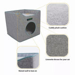 Details of the Smoke Gray cat cube showing its top cushion, fabric exterior and raised top edge
