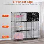 Example arrangement showing a hammock, play area and a litter box inside the enclosure; litter box is not included.