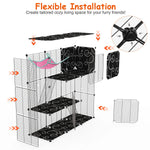 Assembly illustration showing how the enclosure wire panels, patterned plates and plastic connectors fit together.