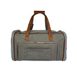 Platinum Gray Big Apple carrier with its extensions closed, brown handles and a rectangular side panel