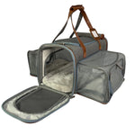 Platinum Gray Mr. Peanut’s Big Apple carrier with both mesh side extensions open and faux fleece padding