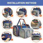 Supplier guide showing seven views of how the Deja Blue Mr. Peanut's Gold Mini carrier opens and expands.