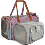 Purple Mr. Peanut’s Gold Mini pet carrier with brown carrying handles