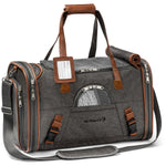 Charcoal Ash Mr. Peanut’s Gold Series Standard pet carrier with mesh panels, brown trim and carrying handles.