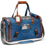 Deja Blue Mr. Peanut’s Gold Series Standard pet carrier with mesh panels, brown trim and carrying handles.